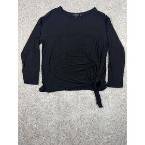 Theory Women's L Black Side Tie Long Sleeve Stretch Knit Top Viscose Blend